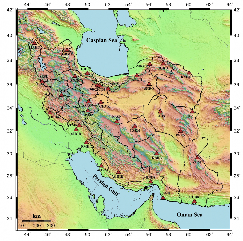 Distribution of existing Seismic stations operated by National Center of Broadband Seismic Network of Iran in 2016